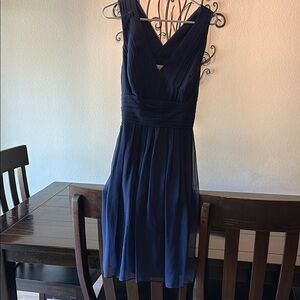 Ann Taylor Blue Sheath Midi Dress V-Neck Sleeveless - silk!